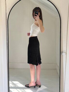 Bebe Vintage Y2K Lace Trim Kick Pleat Pencil Skirt in Black Size 8